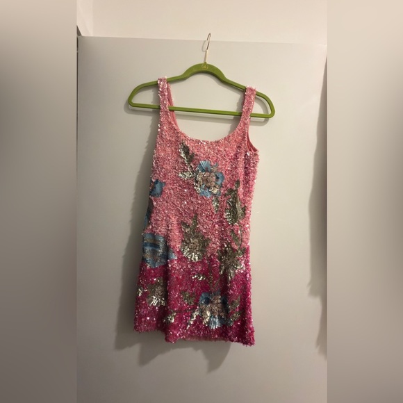 La Fuori NEW Fluer Oasis Mini DressPink Sequin Floral Dress - Picture 3 of 5